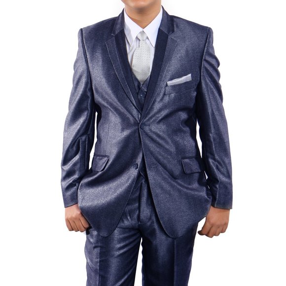 Boys Sharkskin 5-Piece Blue Suit Set by Tazzio - Picture 1 of 2